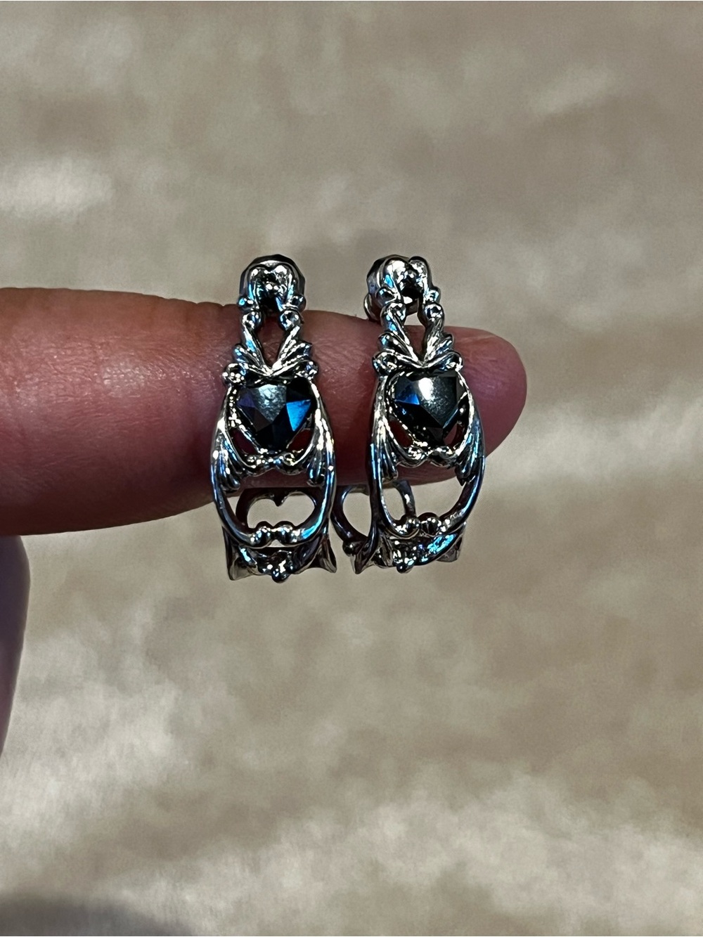 Gothic Black Crystal Filigree Half Hoop Earrings Vampire Grunge Jewelry